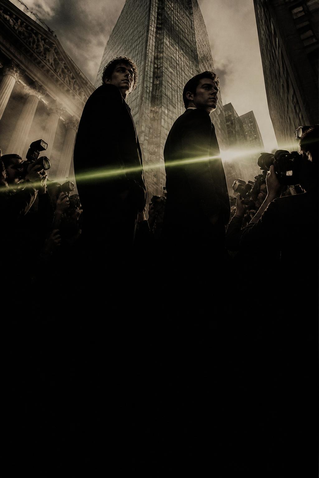Smart Money theatrical poster — two founders beneath Wall Street towers amid press cameras